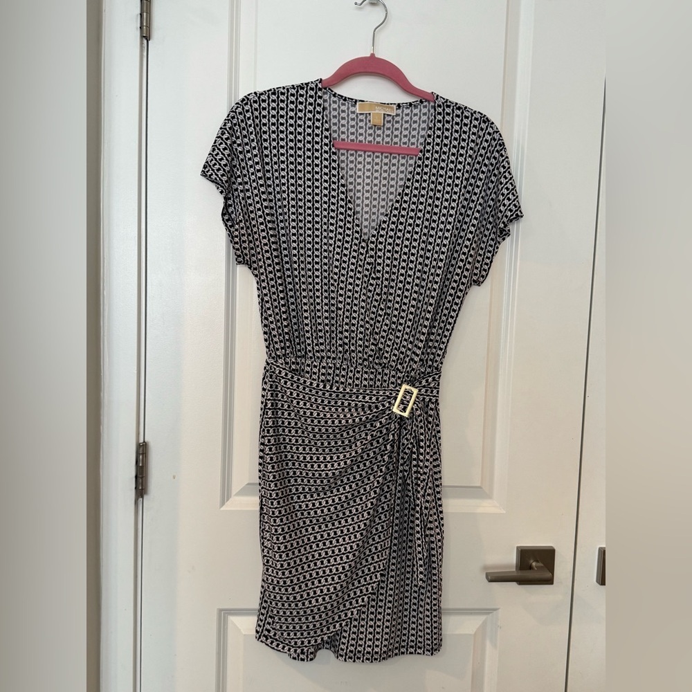 Michael Kors Black and White Patterned wrap Dress